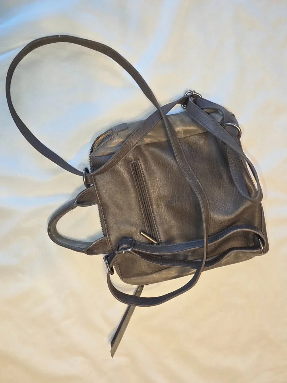 The Sak Loyola Leather Mini Convertible Backpack Floral Embossed Gray Neutral